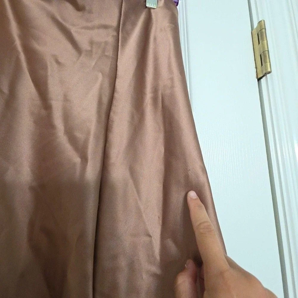 Altar'd State Skirt Womens L Brown Satin A-Line Midi Front Slit Stretch Pull On